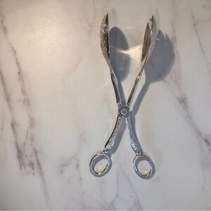 Elegant Silver plate Serving Tongs with attractive etched design.